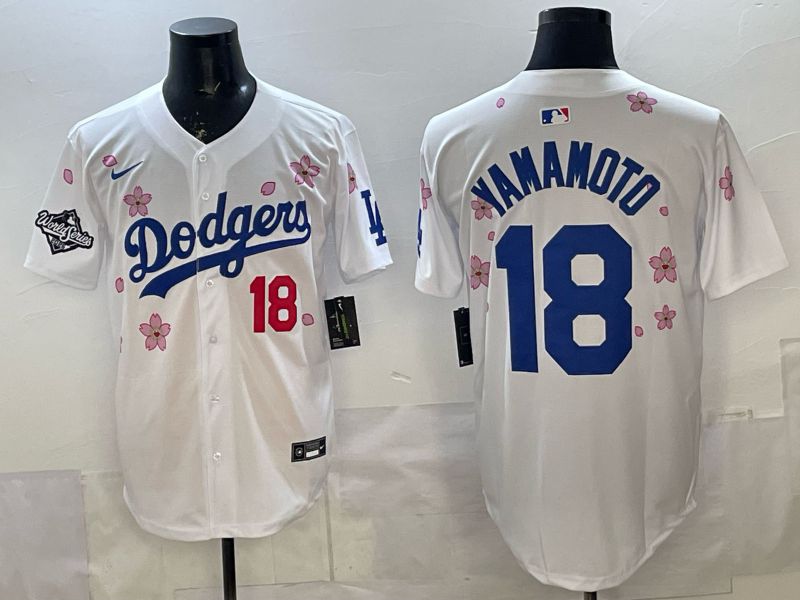 Men Los Angeles Dodgers #18 Yamamoto White Sakura Edition 2026 Nike MLB Jersey 004